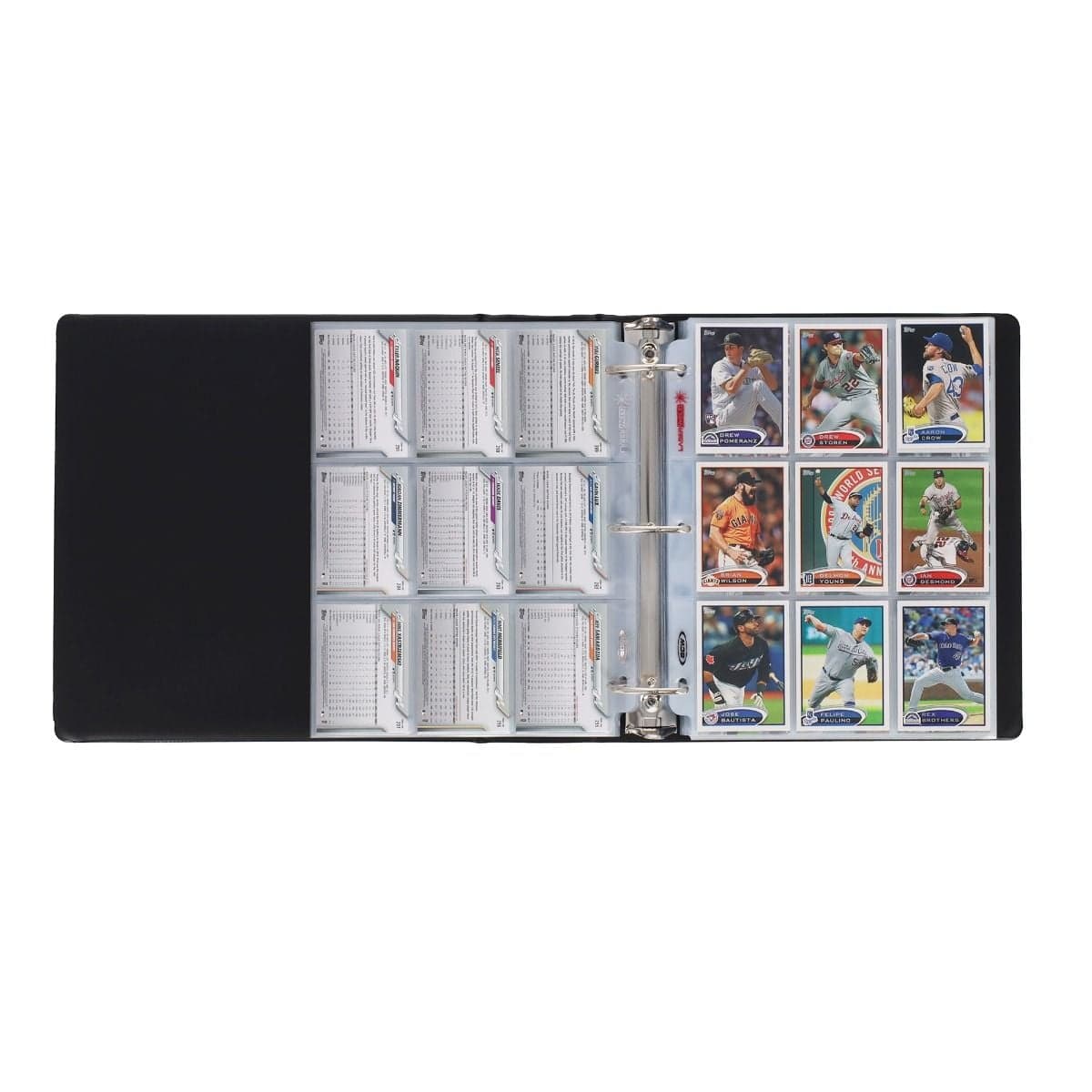 BCW 3 in. Album - Sports Card Collection - Black, opened view showcasing baseball cards being stored in the album