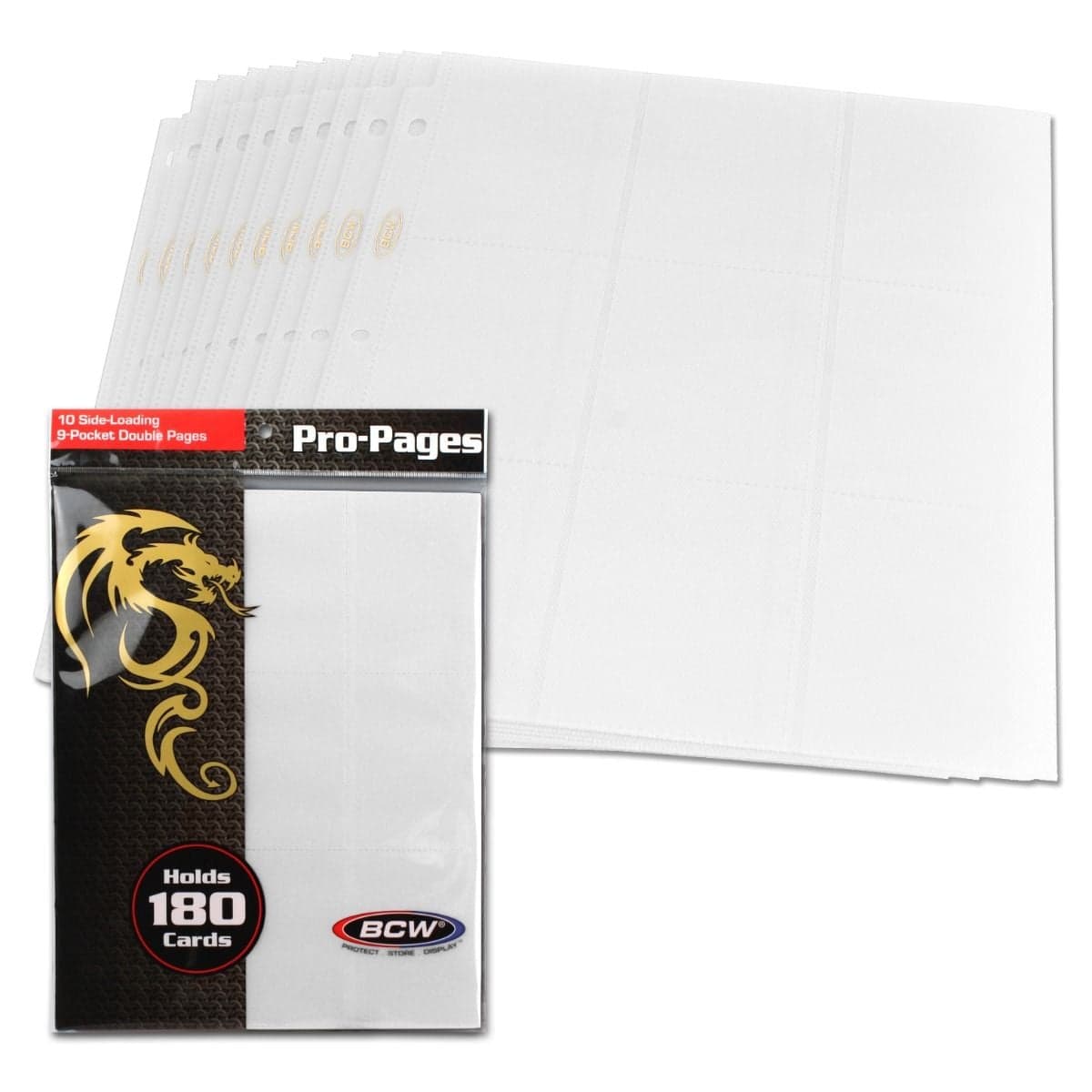 Pack of BCW white 18-pocket pages over spread of several pages