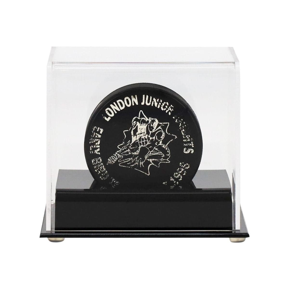 BCW Acrylic Hockey Puck Display with hockey puck inside front