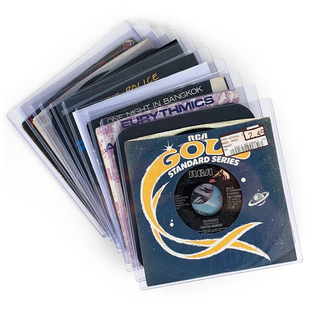 BCW 45 RPM Record Topload Holders fanned with records