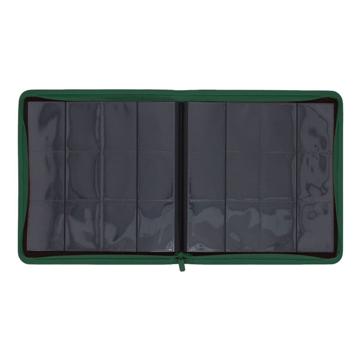 Z-Folio 12-Pocket Album - Green, opened and empty, showcasing the easy-flip pages for quick viewing.