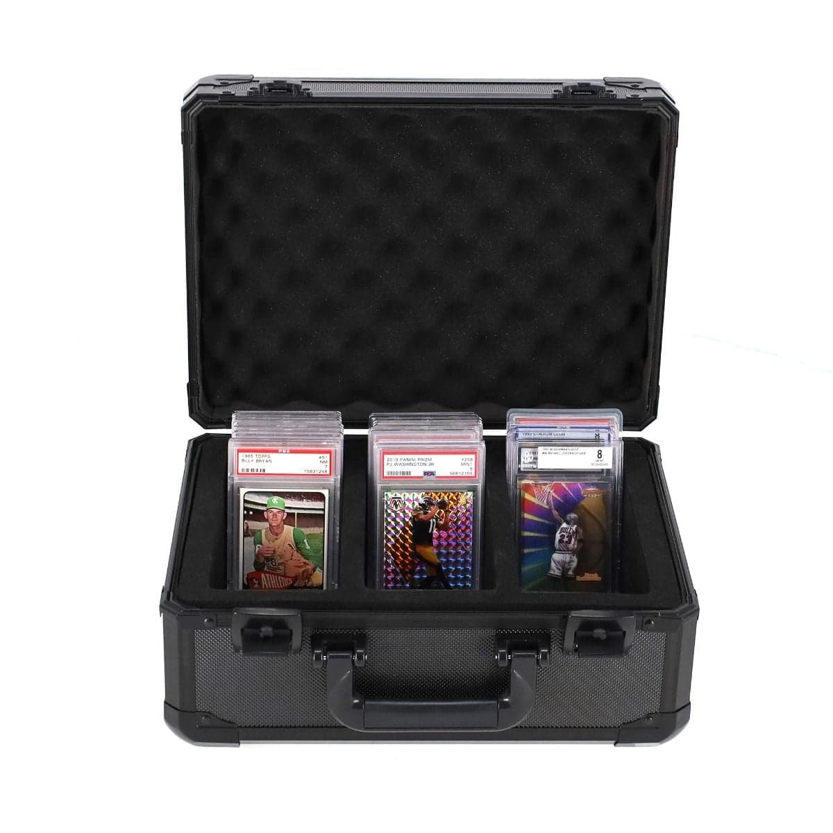 Graded Lock Case - Cards - 3 Rows. open with graded card slabs