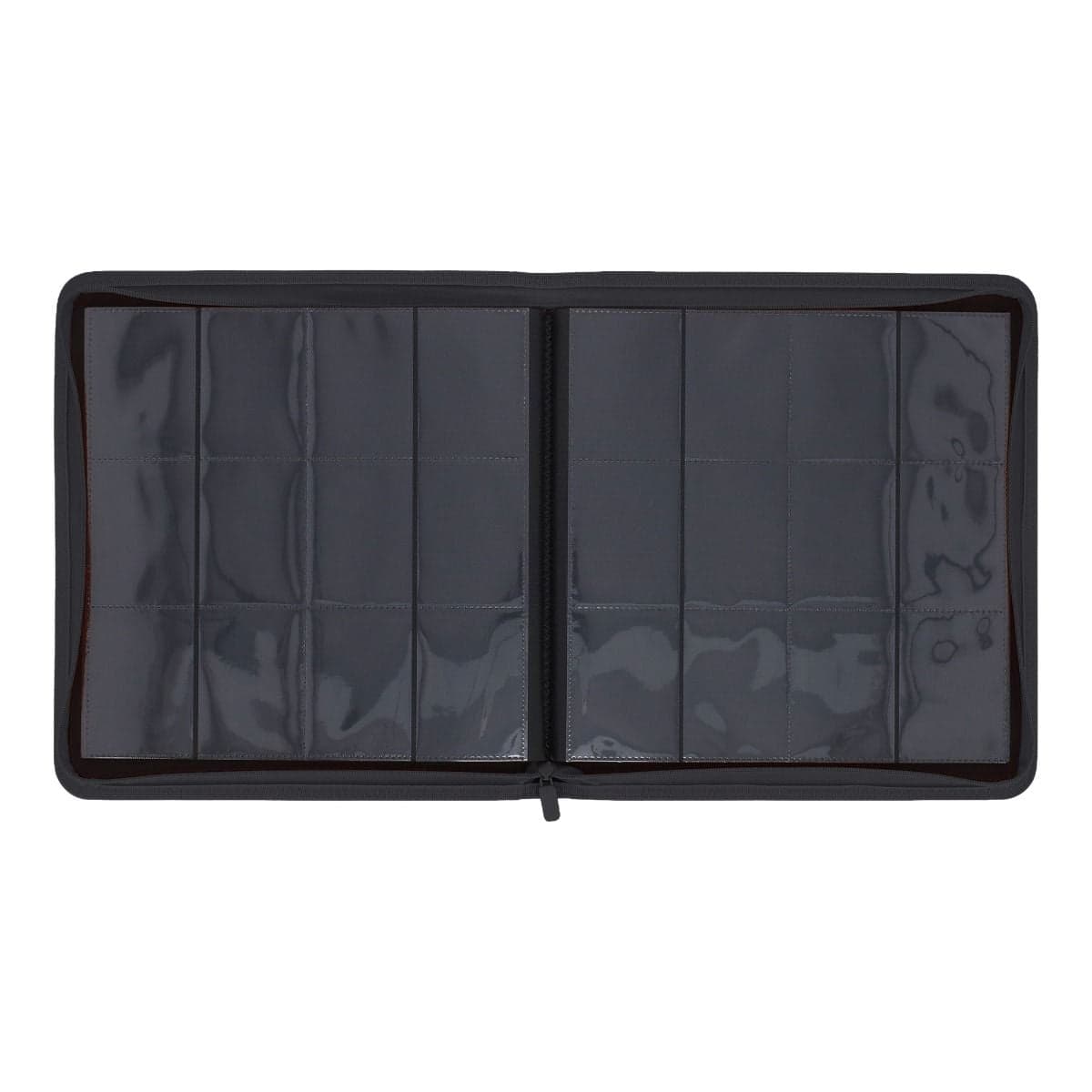 Z-Folio 12-Pocket Album - Black, opened and empty, showcasing the easy-flip pages for quick viewing.