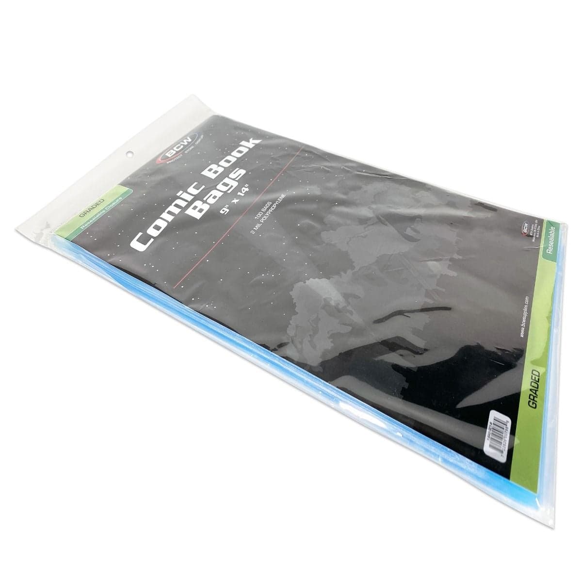Package of BCW Resealable Graded Comic Bags, angle