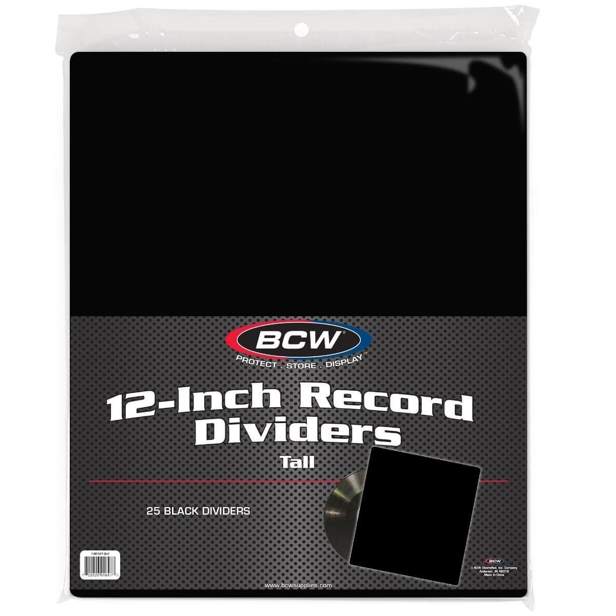 BCW 12-Inch Record Dividers. Tall. Black. 25 per pack.