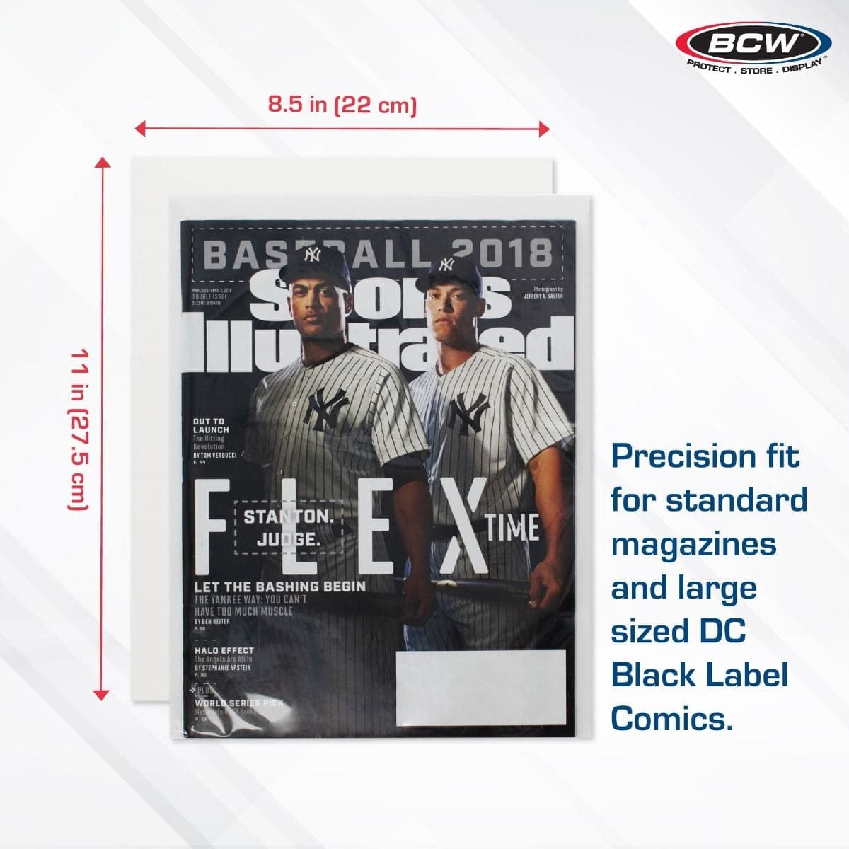 BCW Magazine Backing Boards infographic, measurements