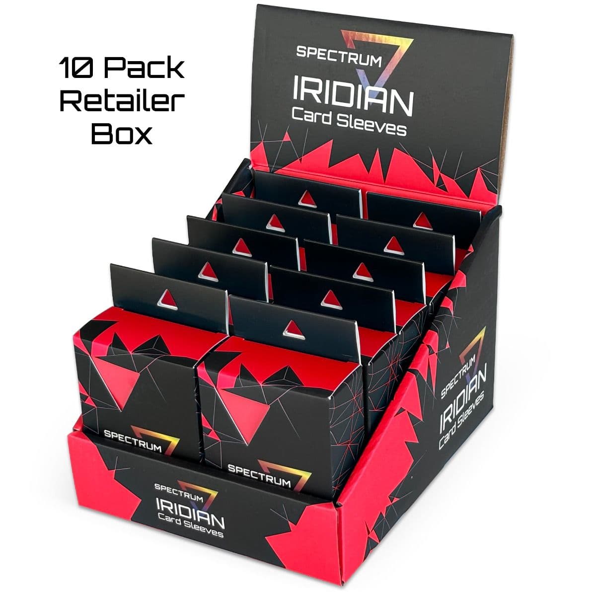 Iridian Matte Sleeves - Red. Standard fit, 100 per box. packaging box. Inner case