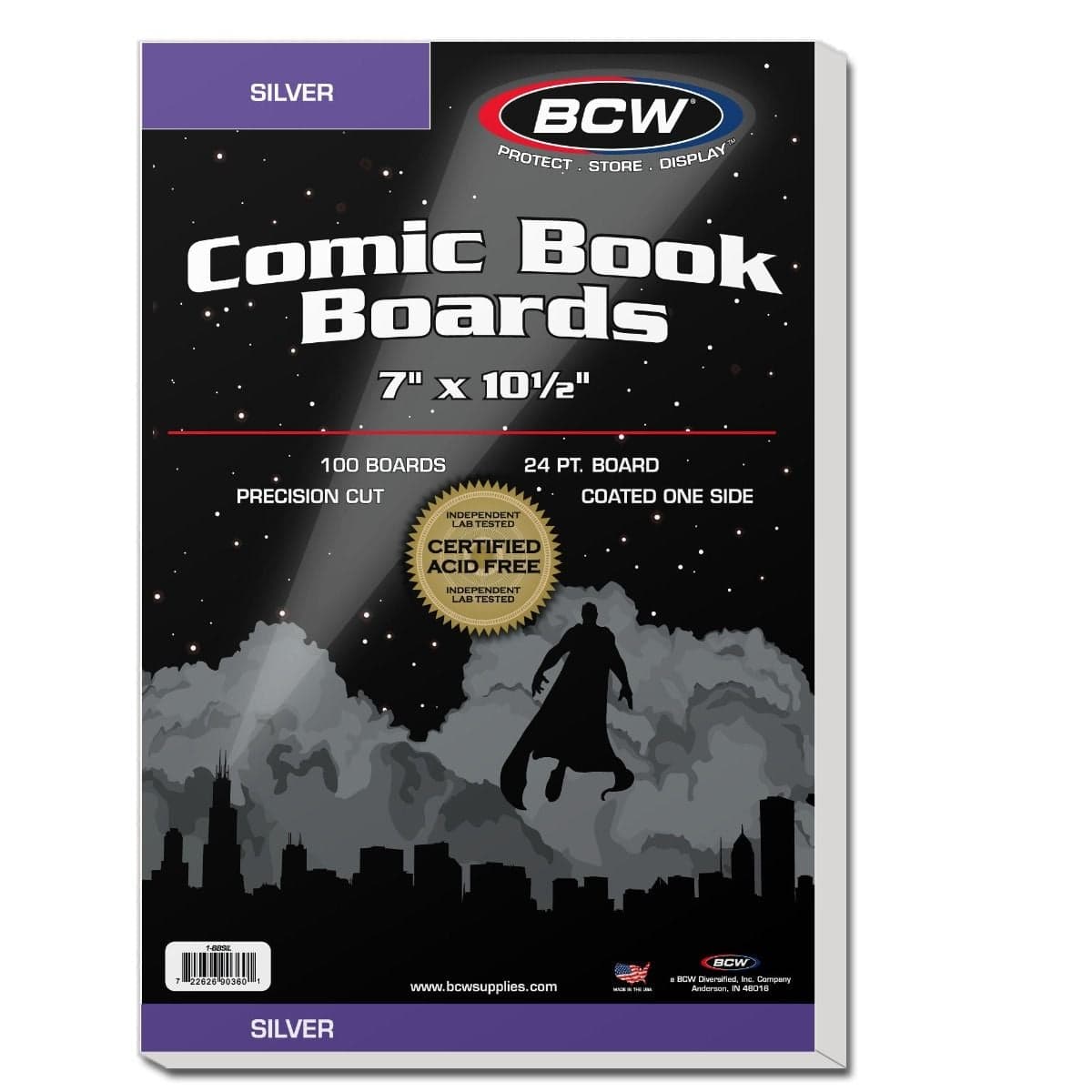 Package of BCW Silver Comic Book Boards, 100 per pack.