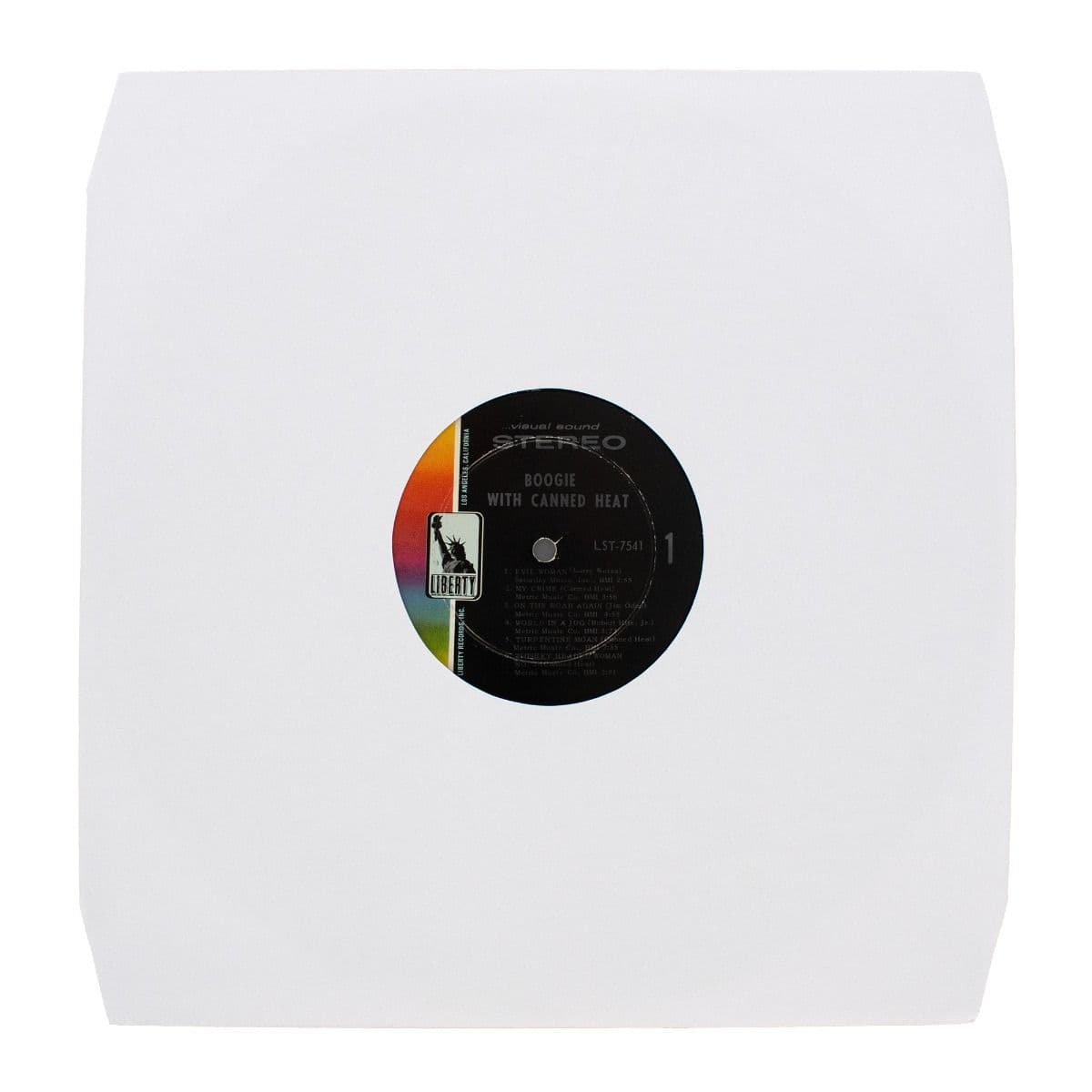 BCW 12 Inch Record Paper Inner Sleeve - Cut Corners - White, single record inserted and displayed inside of the inner sleeve