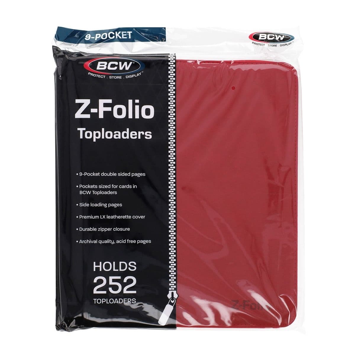 BCW Z-Folio 9-Pocket LX Album - Toploaders - Red front of packaging