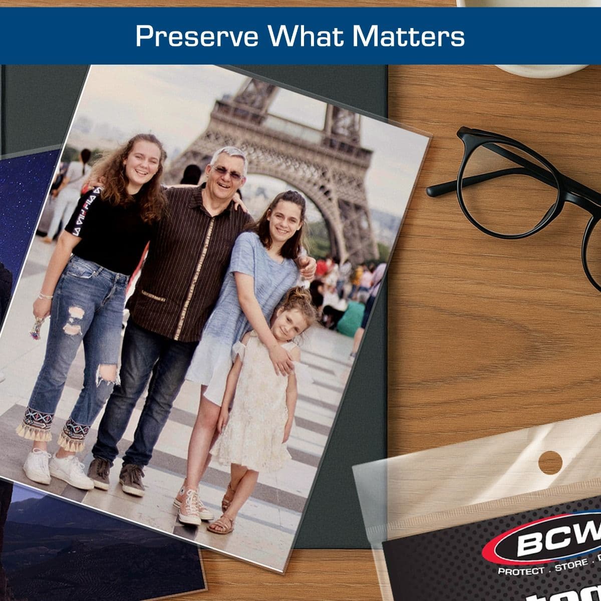 Infographic: Preserve what matters. photo in sleeve on desk