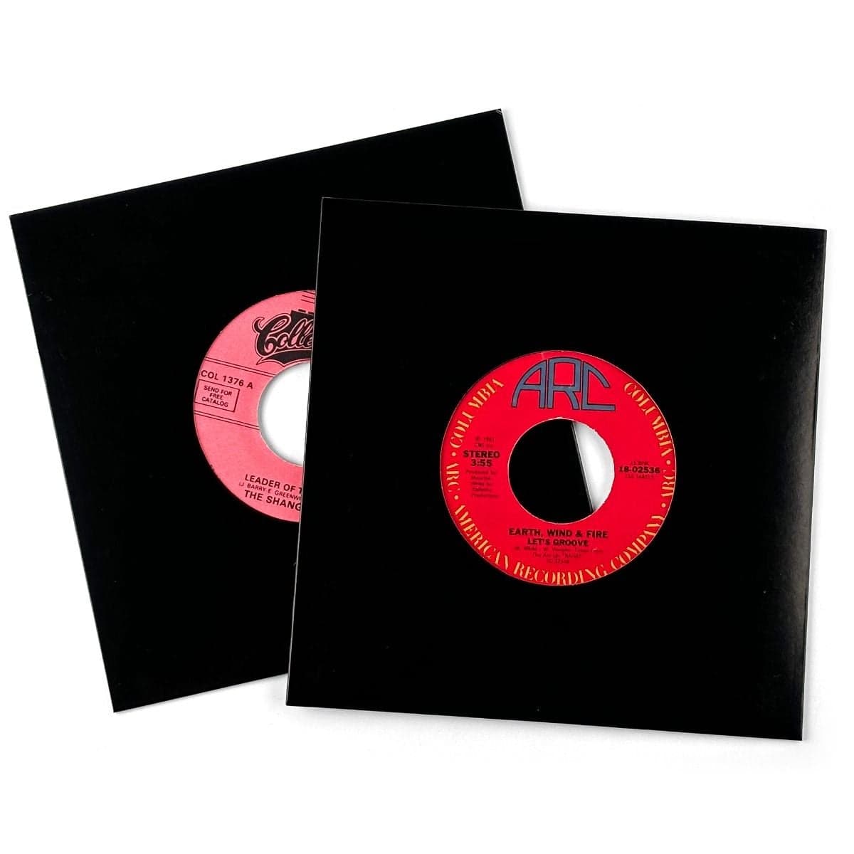 7 Inch Record Paper Jacket - With Hole - Black 2 jackets with records fanned