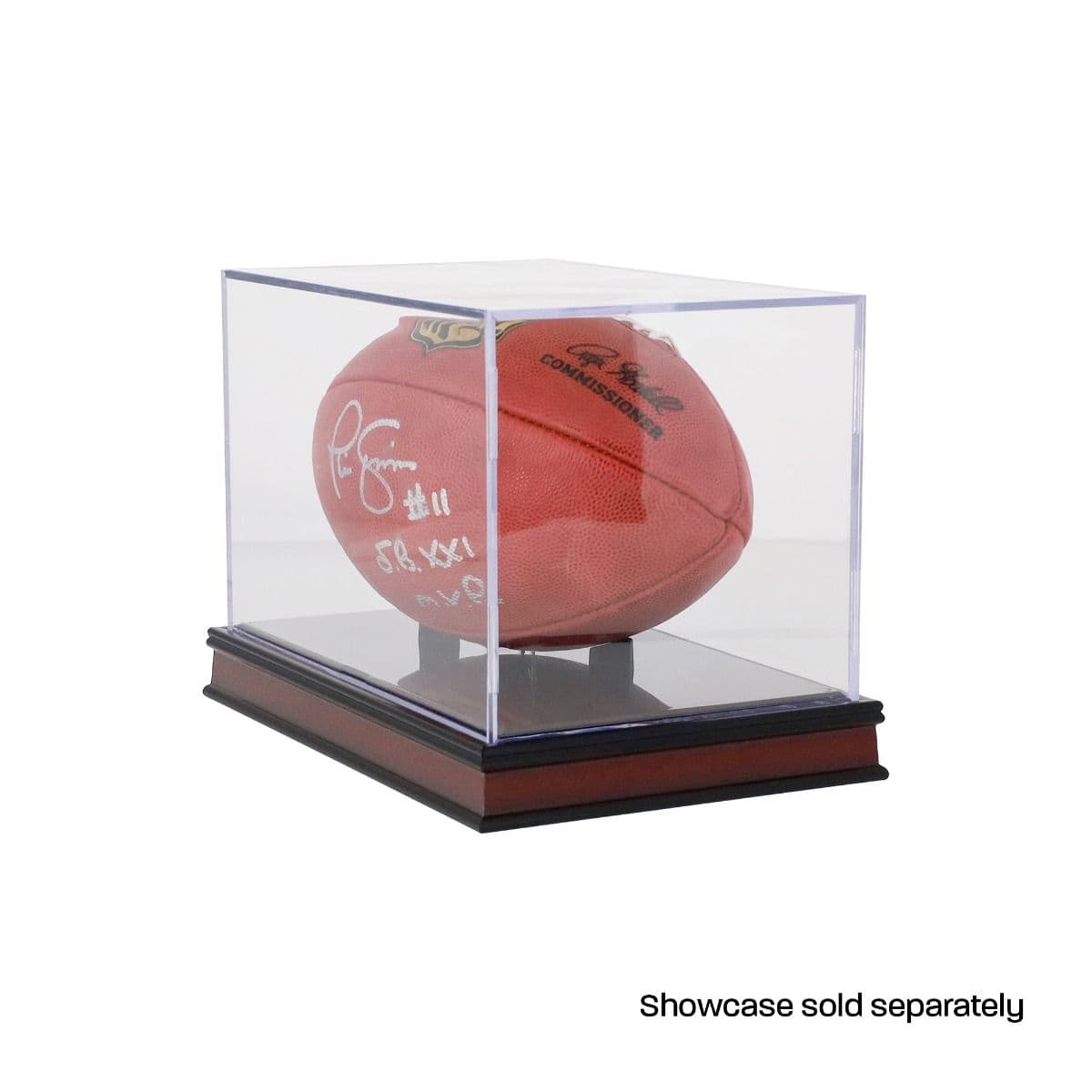 Wood Base for Football Holder with football showcase angled