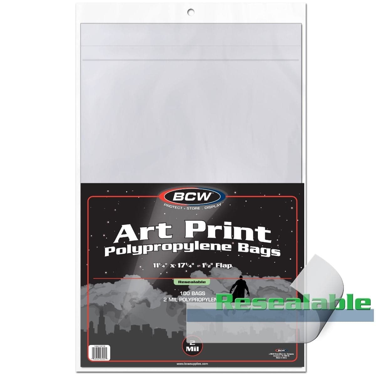 Resealable icon over pack of BCW 11 inch by 17 inch Resealable Art Print Bags