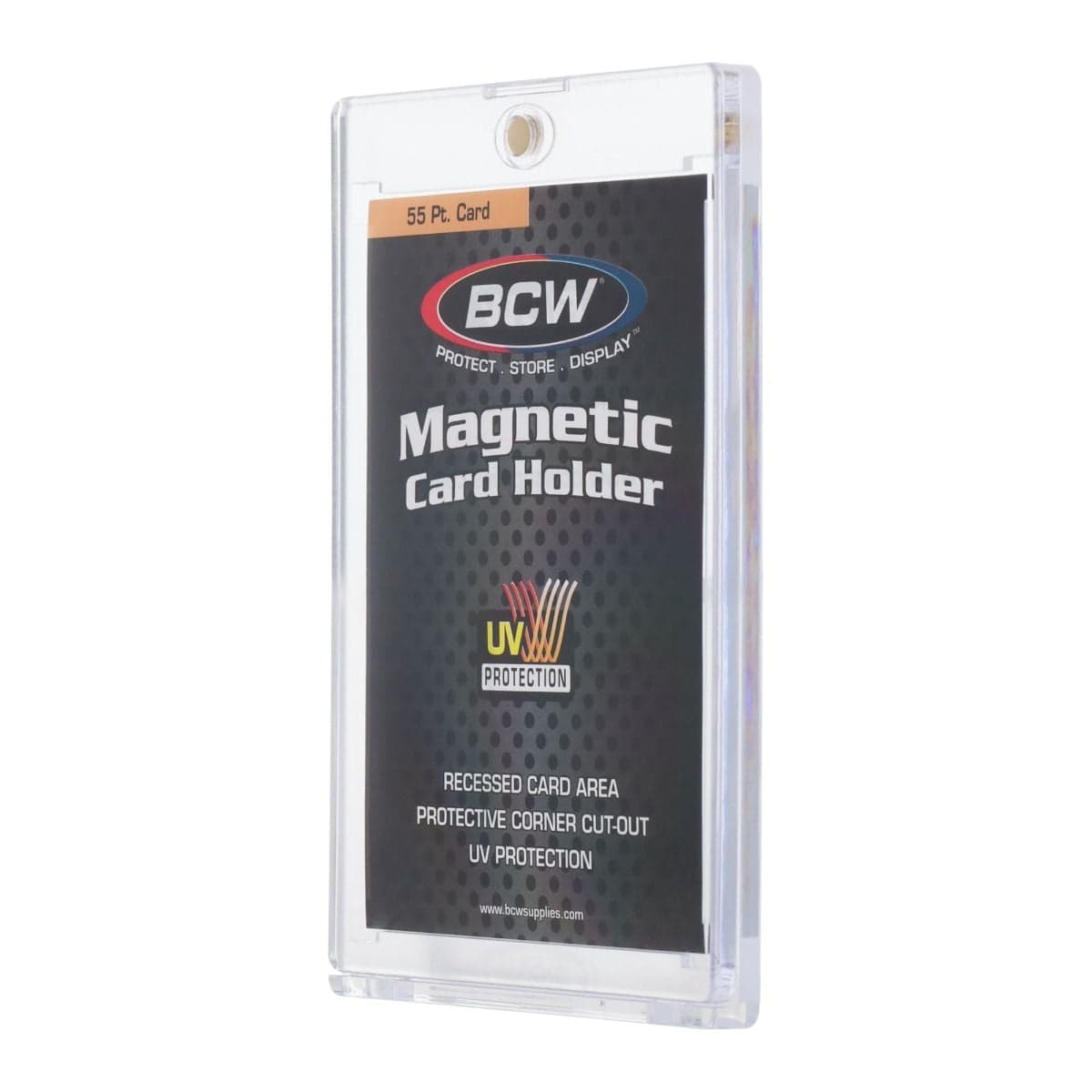 UV Protection logo over BCW 55 point magnetic card holders. single packaging