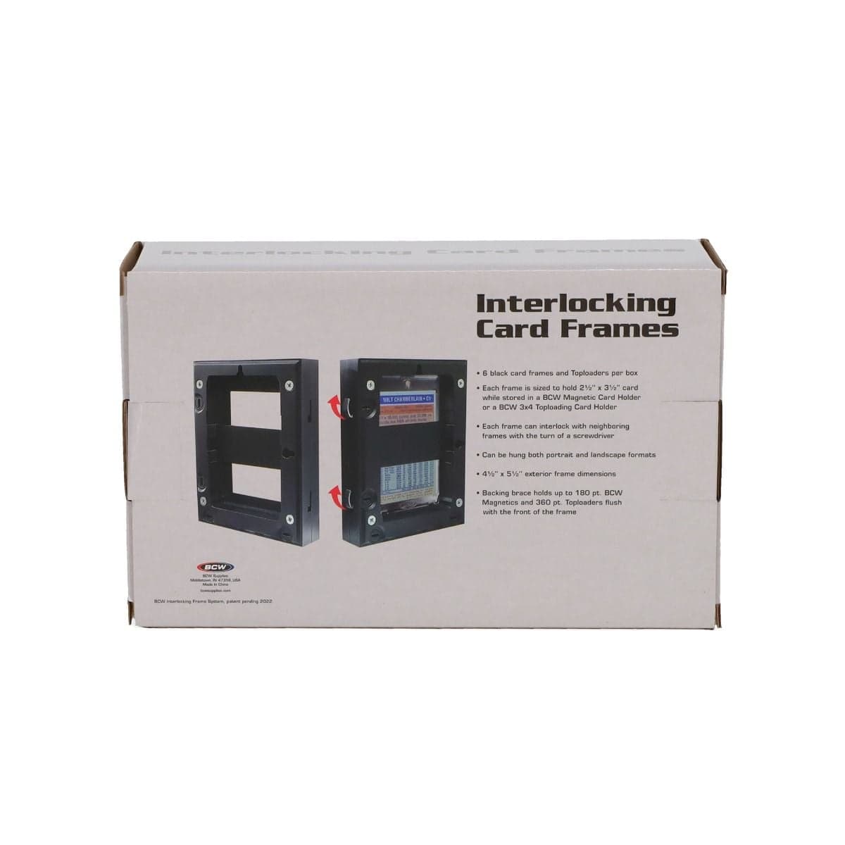 Pack of BCW interlocking card frames, rear view of packaging