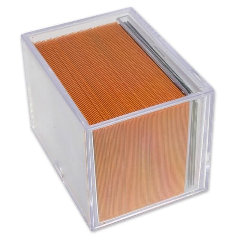BCW 150-card slider box with sleeved gaming cards