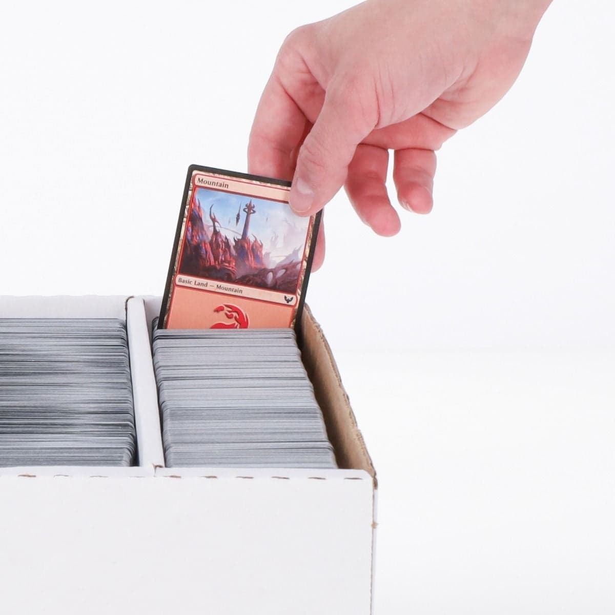 BCW 4-row full lid 3200 count card storage box. Inserting cards into rows