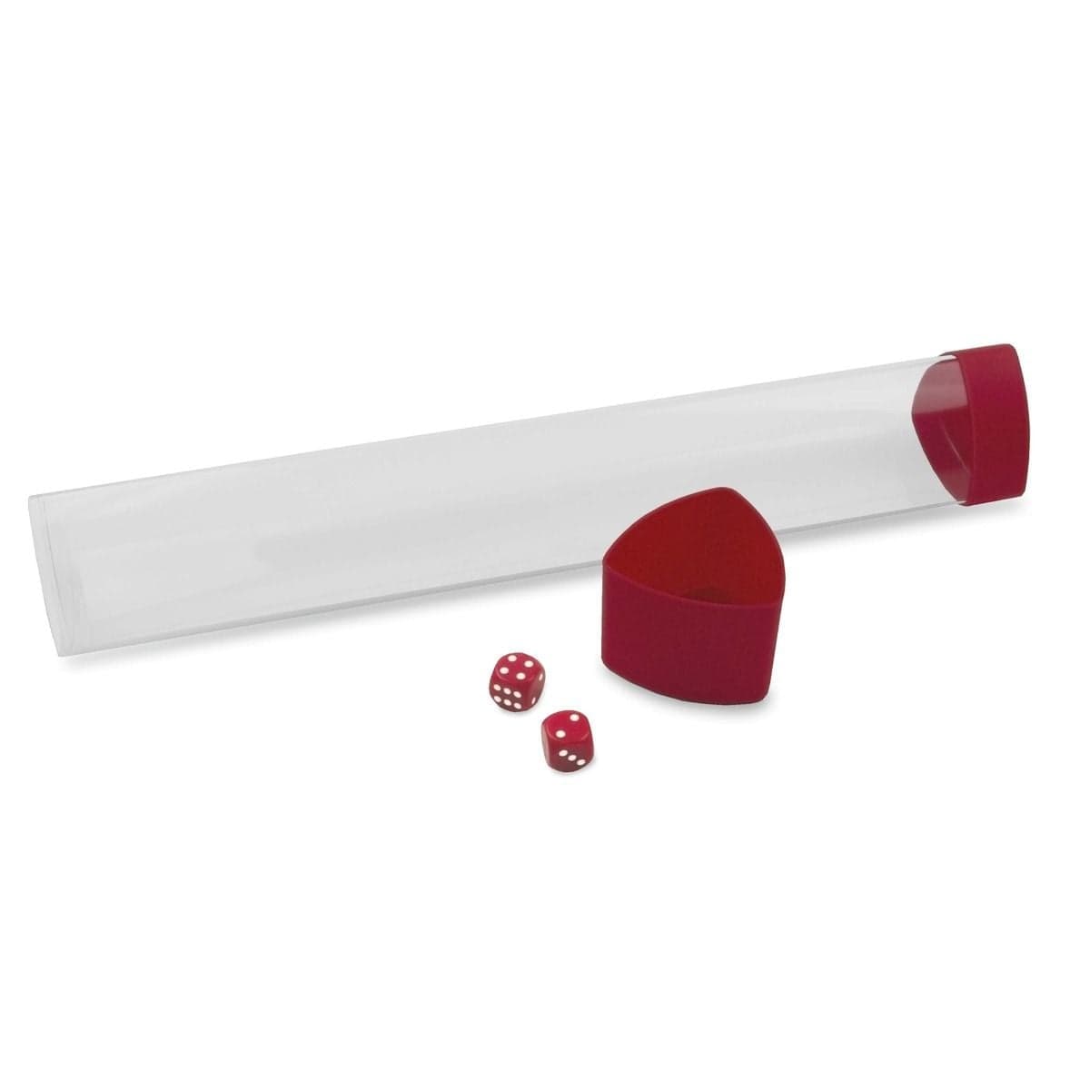 BCW Playmat tube with red dice cap with pieces separated