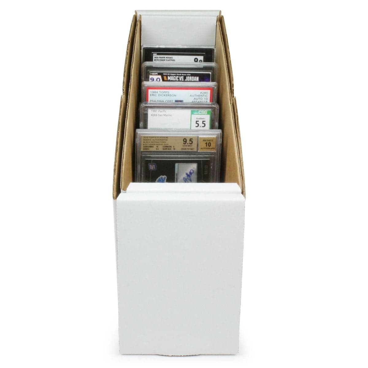 BCW super vault card storage box partially filled with graded cards