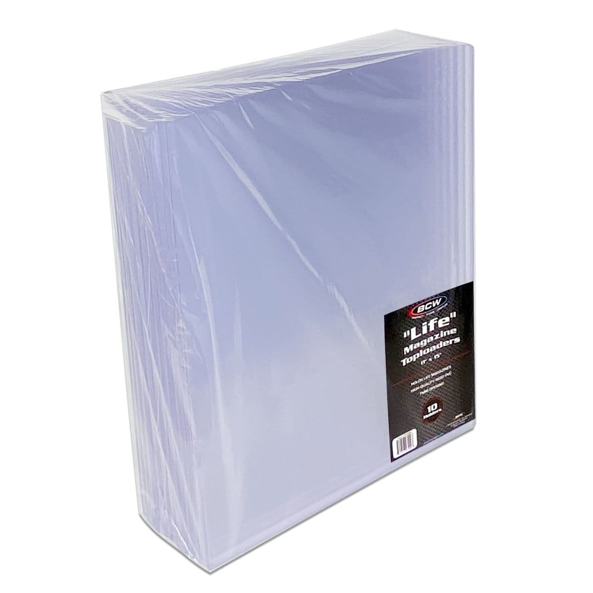 Side view of 1 pack of 10 BCW life size Magazine Toploaders