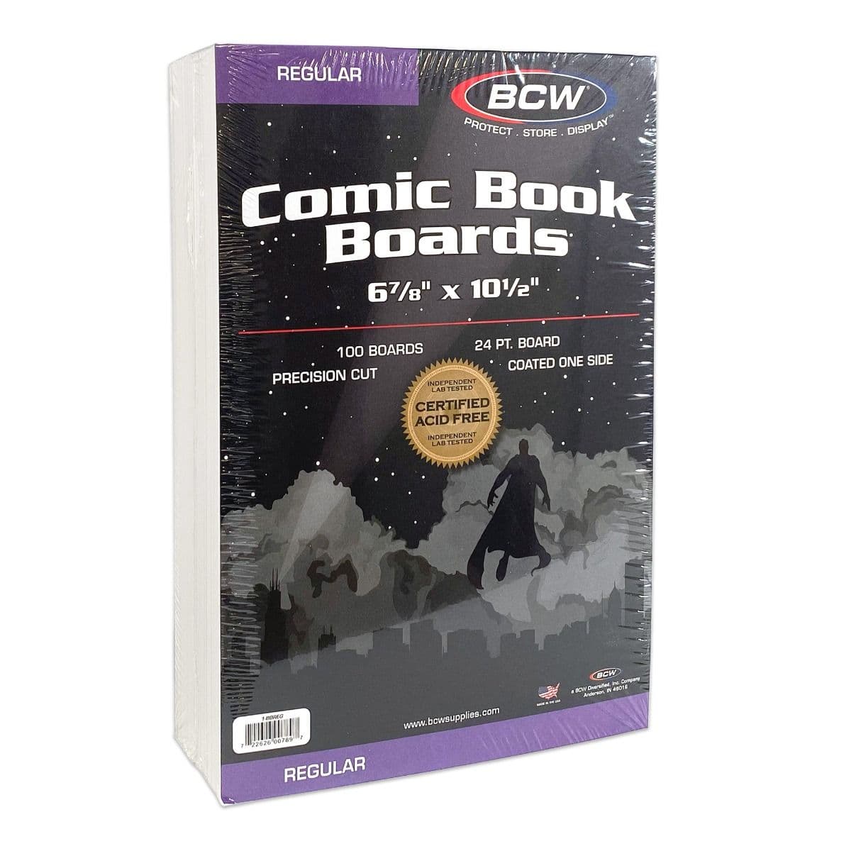 Package of BCW Regular Comic Book Boards, angled view, 100 per pack