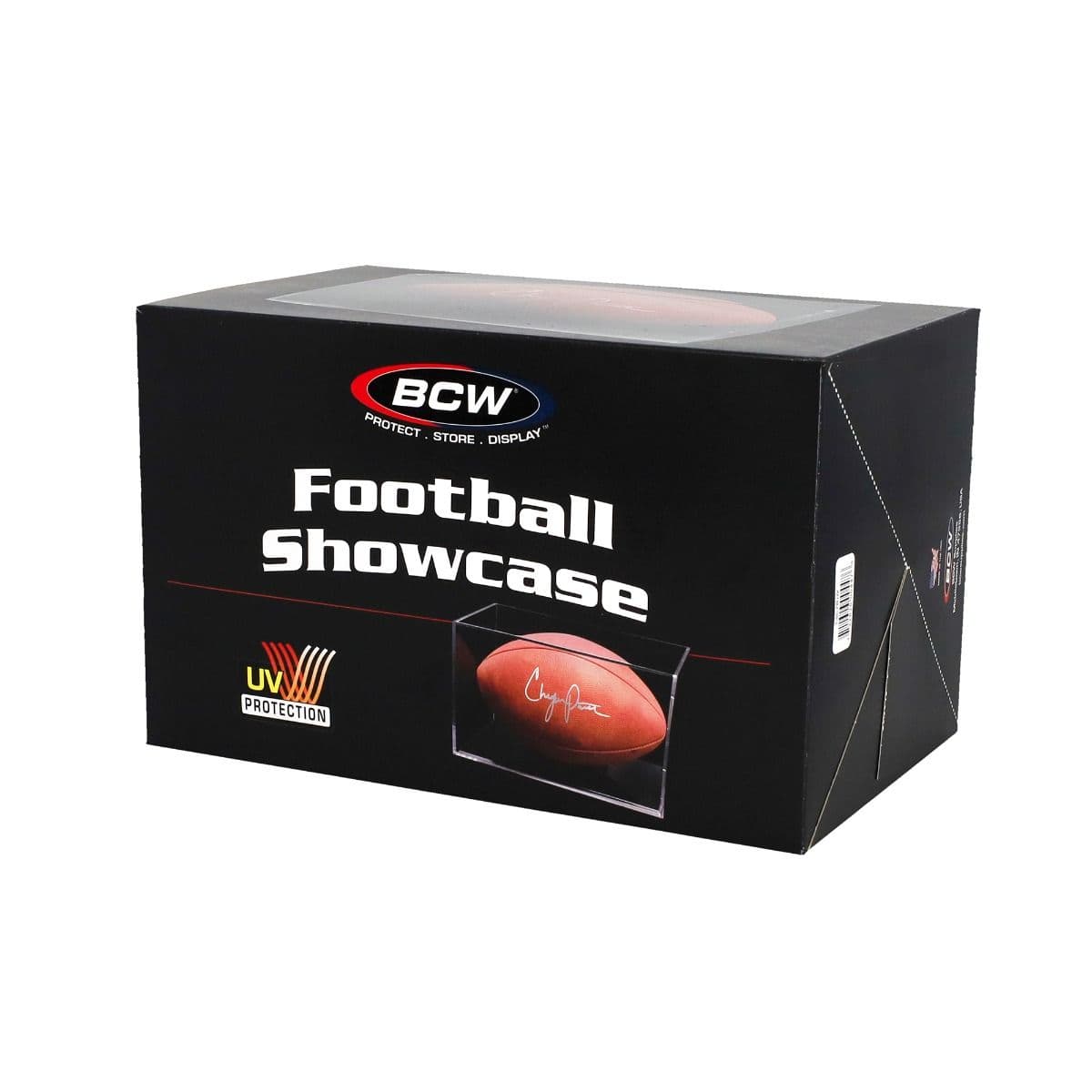 BCW Football Showcase. Black removable stand base. Packaging front