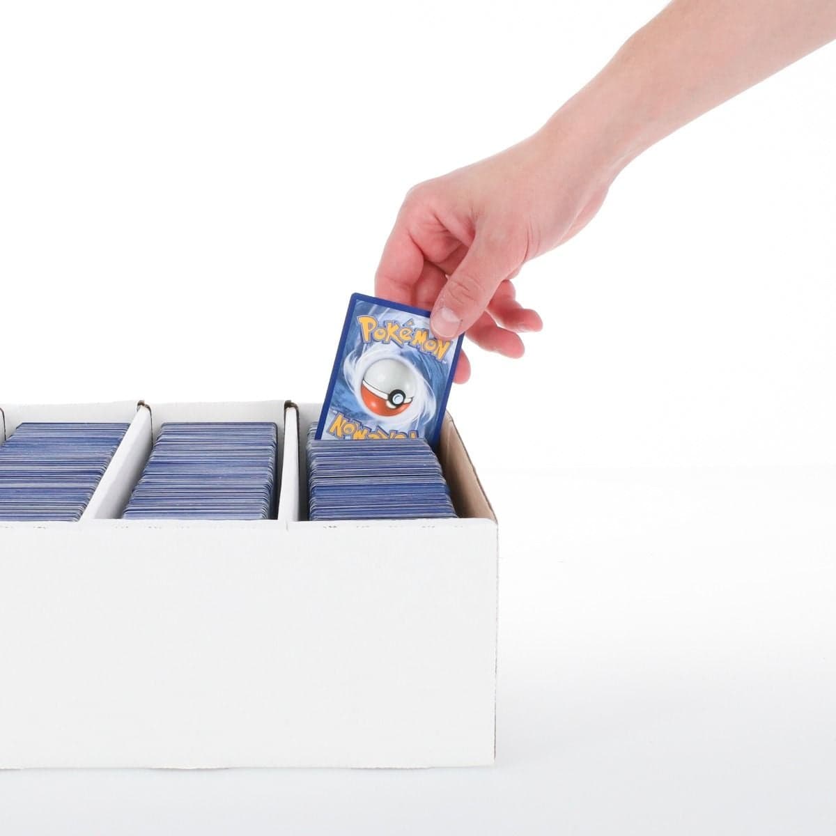 BCW Monster Storage Box, hand inserting pokemon card into the box