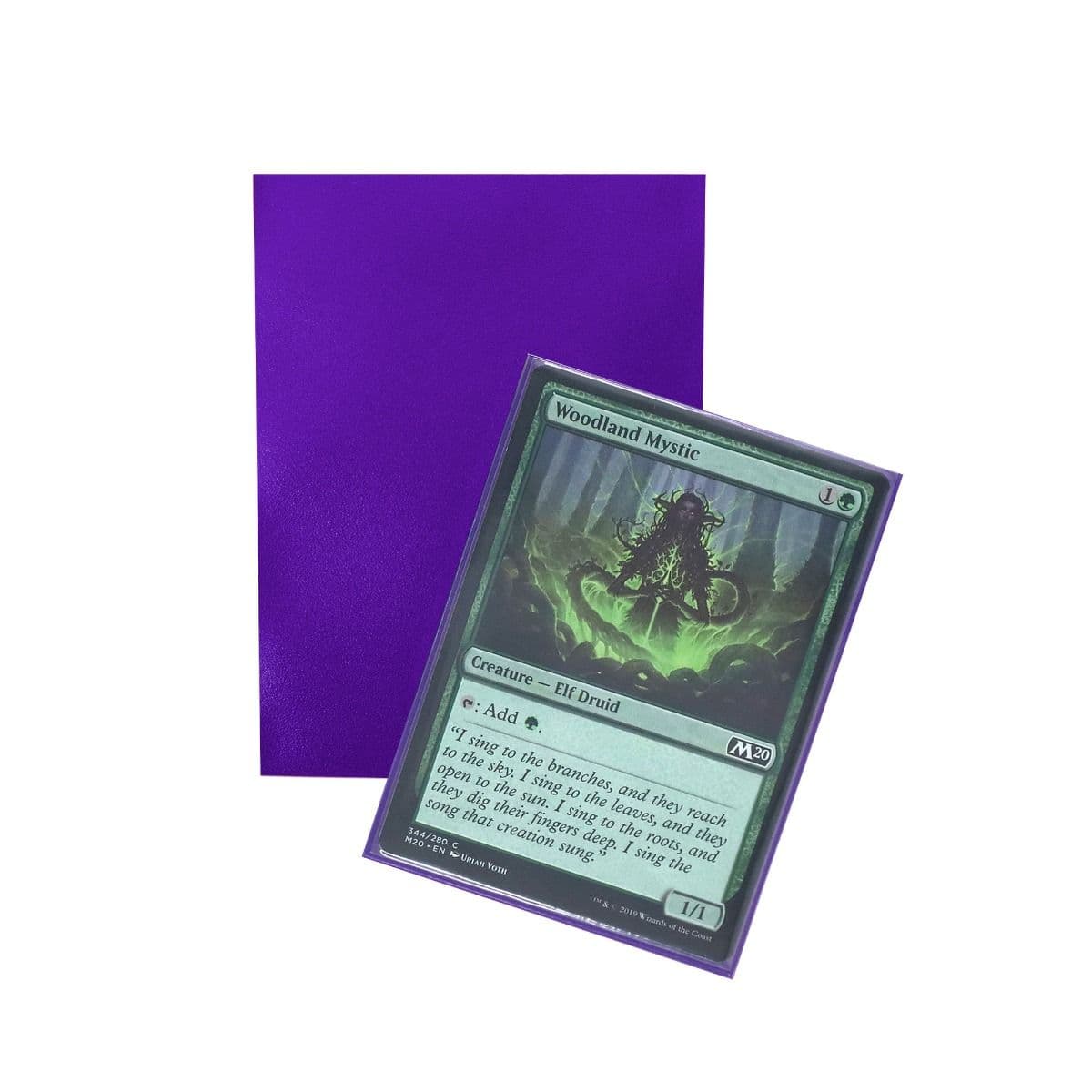 Iridian Matte Sleeves - Mulberry. standard fit, 100 sleeves per box. tcg card in sleeve in front of sleeve back
