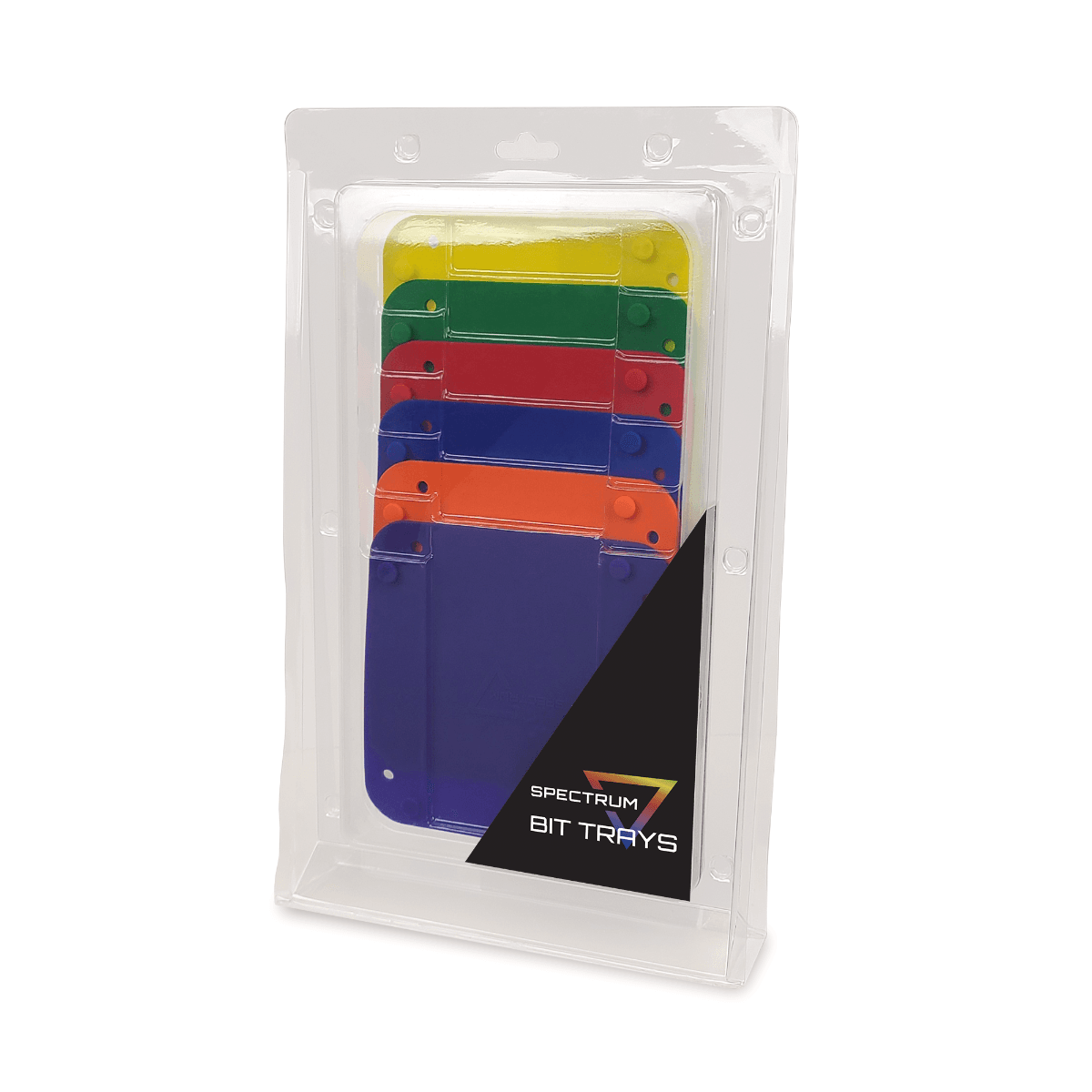 Spectrum bit trays in assorted colors inside packaging
