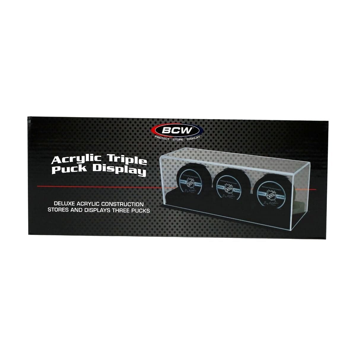 BCW Acrylic Triple Hockey Puck Display packaging front
