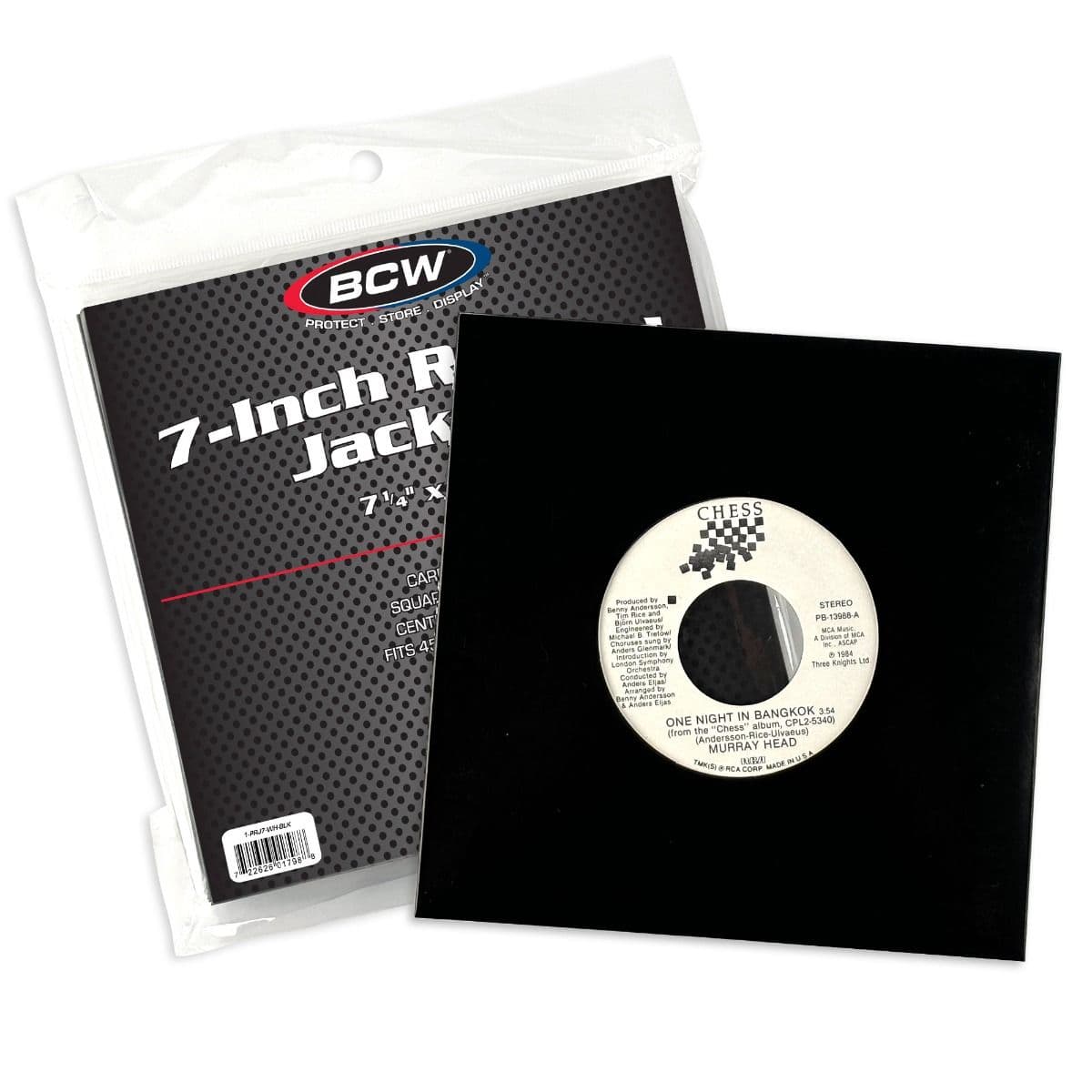 7 Inch Record Paper Jacket - With Hole - Black group packaging with record in jacket