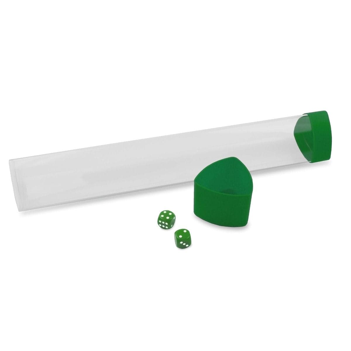 BCW Playmat tube with green dice cap with pieces separated