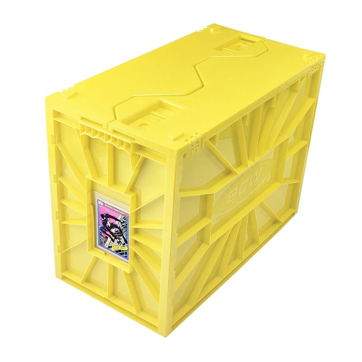 Assembled yellow bcw comic book short bin, closed