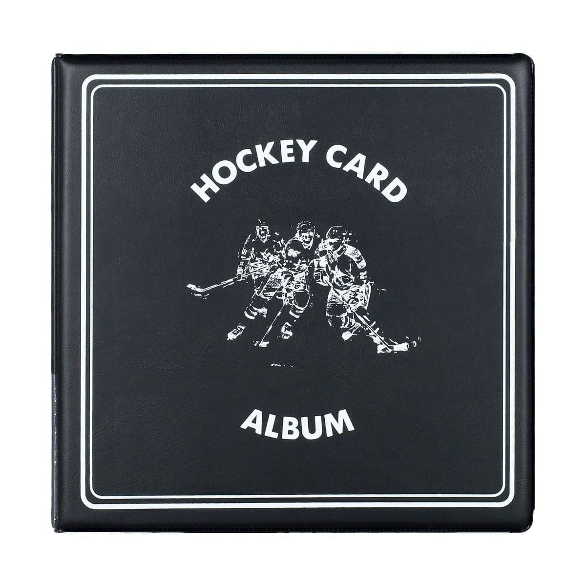 BCW 3 in. Album - Hockey - Black, front image, closed. Showcasing the "Hockey Card Album" graphic on the front.
