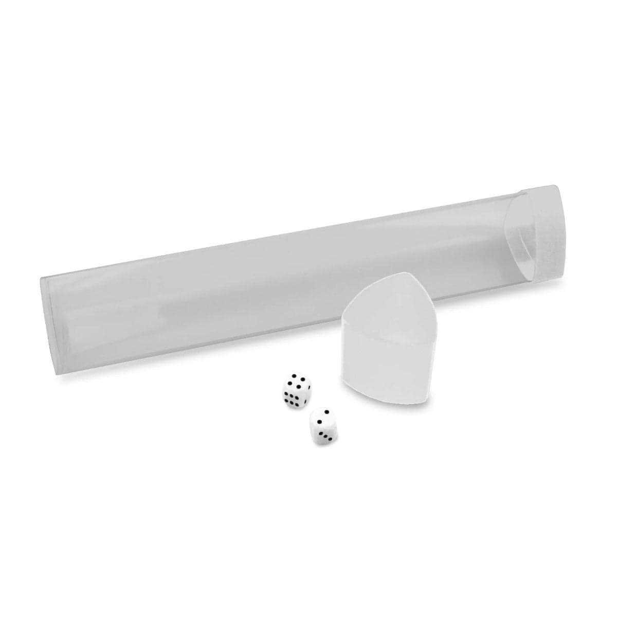 BCW Playmat tube with white dice cap with pieces separated