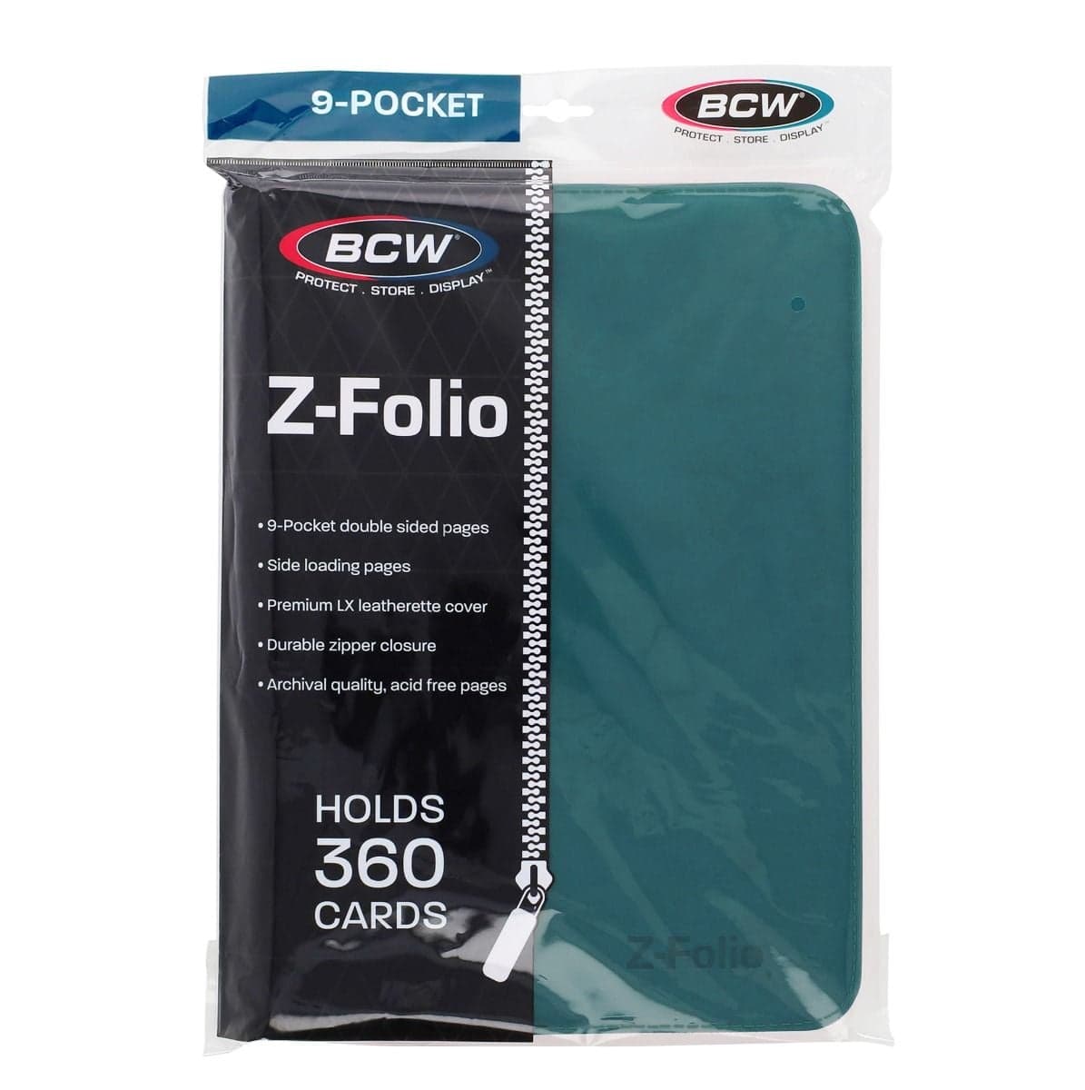 BCW Z-Folio 9-Pocket Album - Teal, front of packaging with binder enclosed.