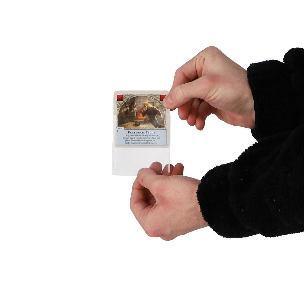 Spectrum BCW Board Game Sleeves - Square No.1 (70MM X 70MM) inserting card into sleeve