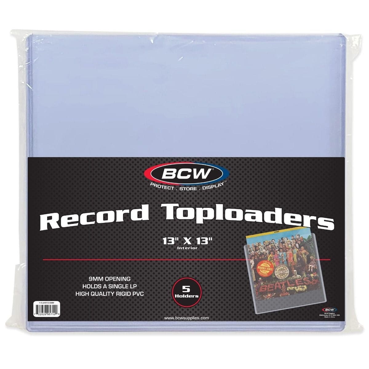 BCW 12 Inch Record Toploaders, 9mm opening. Holds single LP. 5 Holders per pack. Packaging