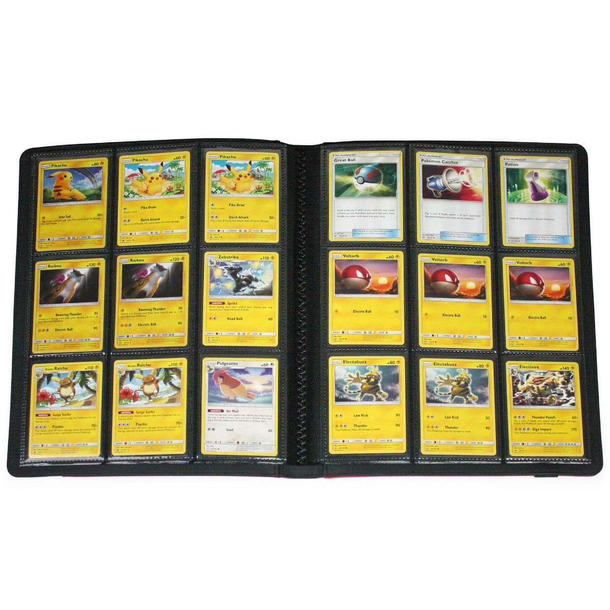BCW red and white folio open and displaying cards on the pages