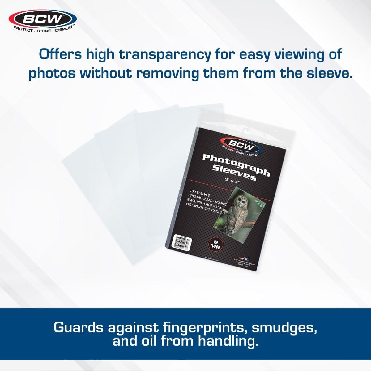 BCW 5x7 Photo Sleeves infographic, transparency for easy viewing