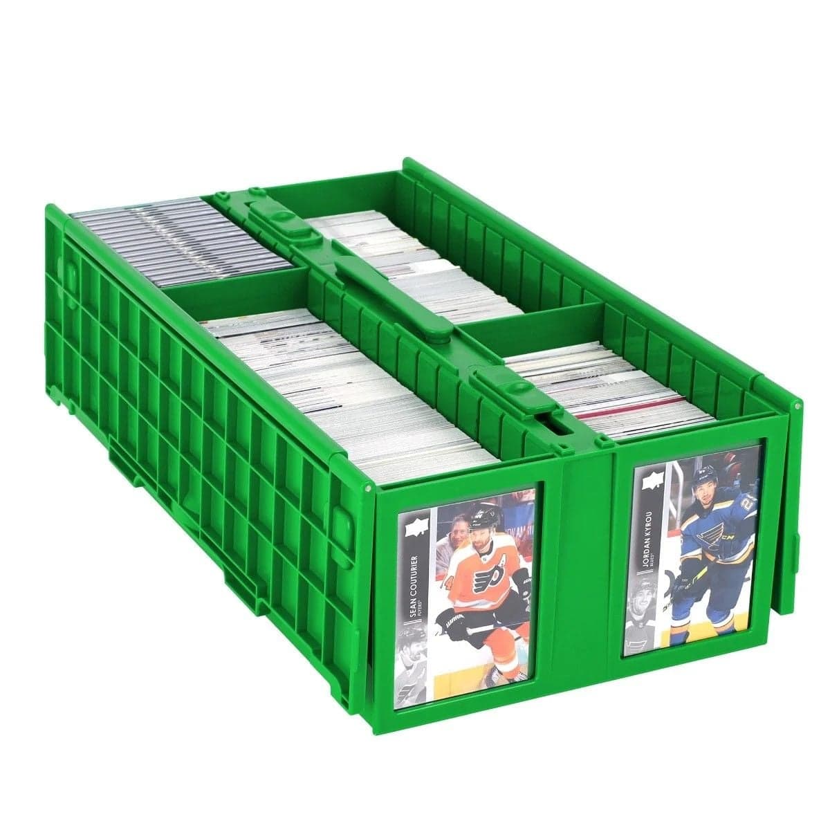 Collectible Card Bin - 1600 - Green open with sports, hockey cards