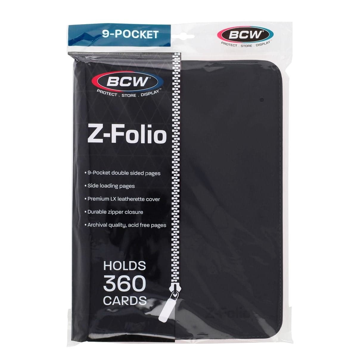 BCW Z-Folio 9-Pocket Album - Black, front of packaging with binder enclosed.