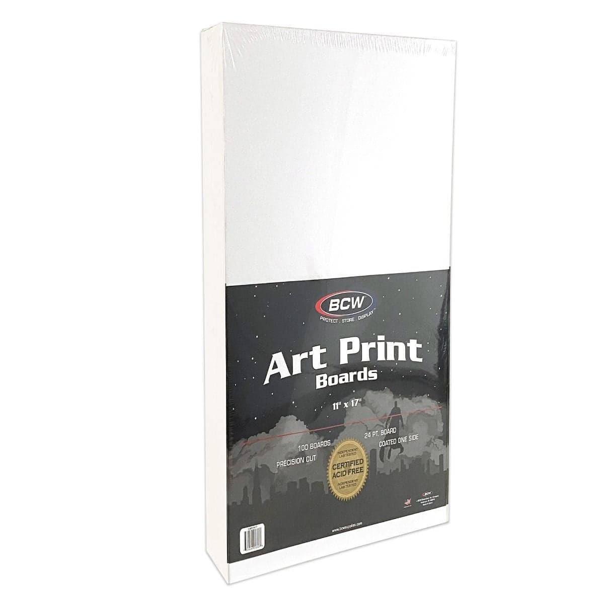 Package of 11 inch by 17 inch BCW Art Print Boards, angle view