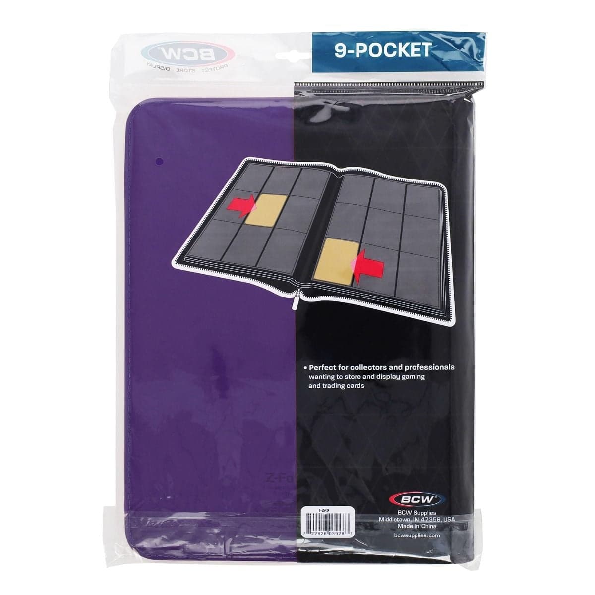 BCW Z-Folio 9-Pocket Album - Purple, back of packaging with binder enclosed.