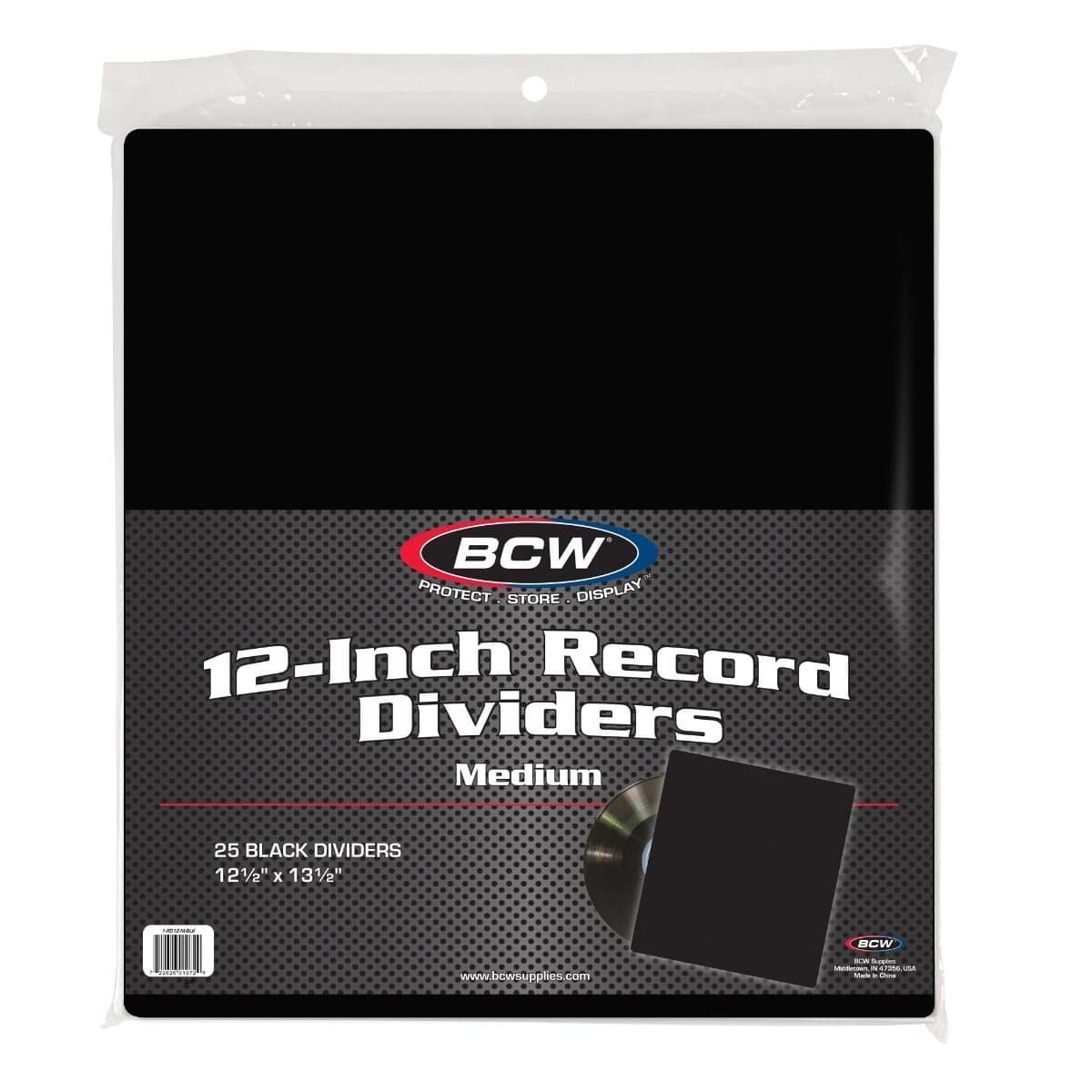 BCW 12-Inch Record Dividers. Black. Medium. 25 per pack. packaging