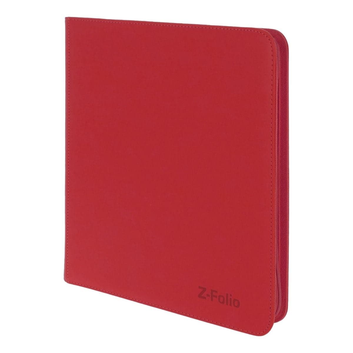 Z-Folio 12-Pocket Album - Red, angled view. Showcasing the refined stitched edges.
