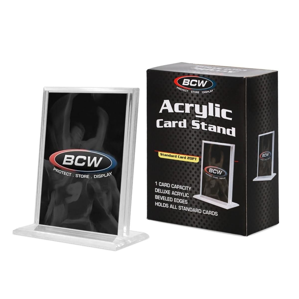 BCW Acrylic Card Stand, packaging grouped with a single card stand