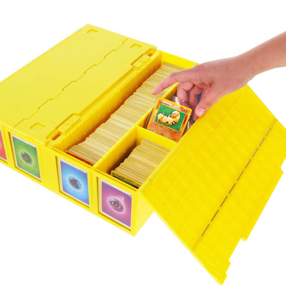 BCW Collectible Card Bin - 3200 - Yellow. inserting pokemon card