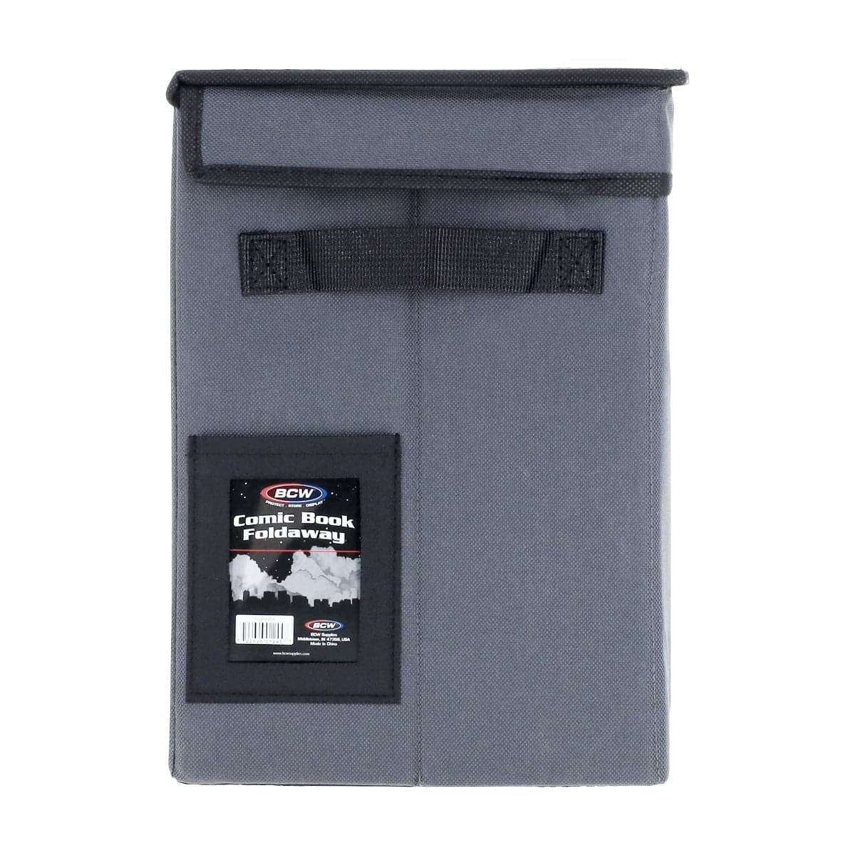 BCW Comic Book Foldaway, front side view, showcasing the identification slot, and carry handles.